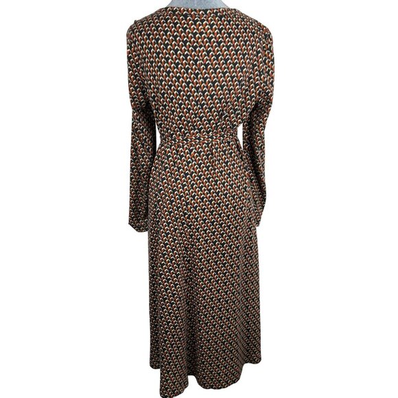 1970s Diane Von Furstenberg Womens 16 Geometric Pattern Long Sleeve Dress Italy - Picture 2 of 15